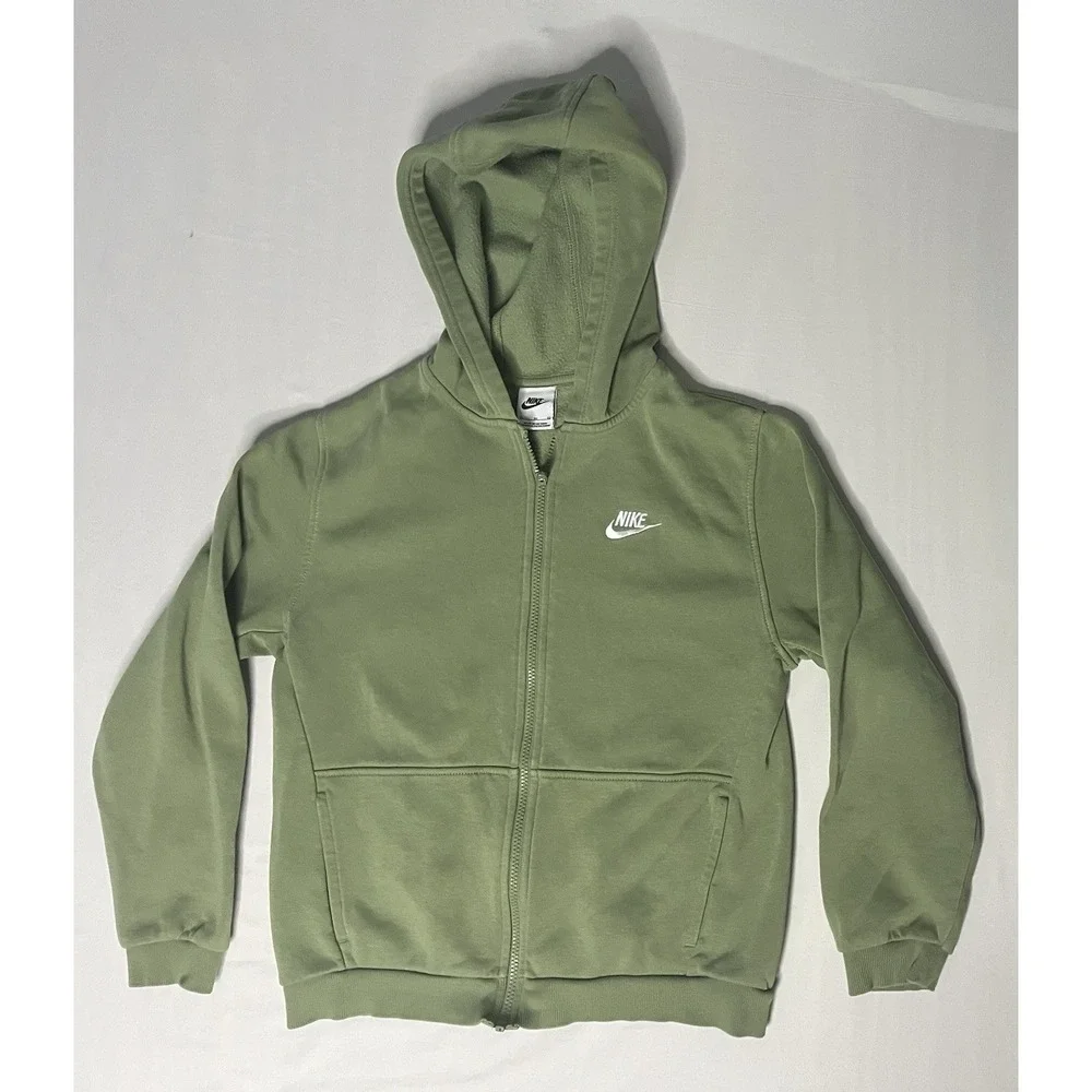 Nike Sportswear Club Fleece Hoodie Jacket Kids Size XL Green Full Zip FD3004